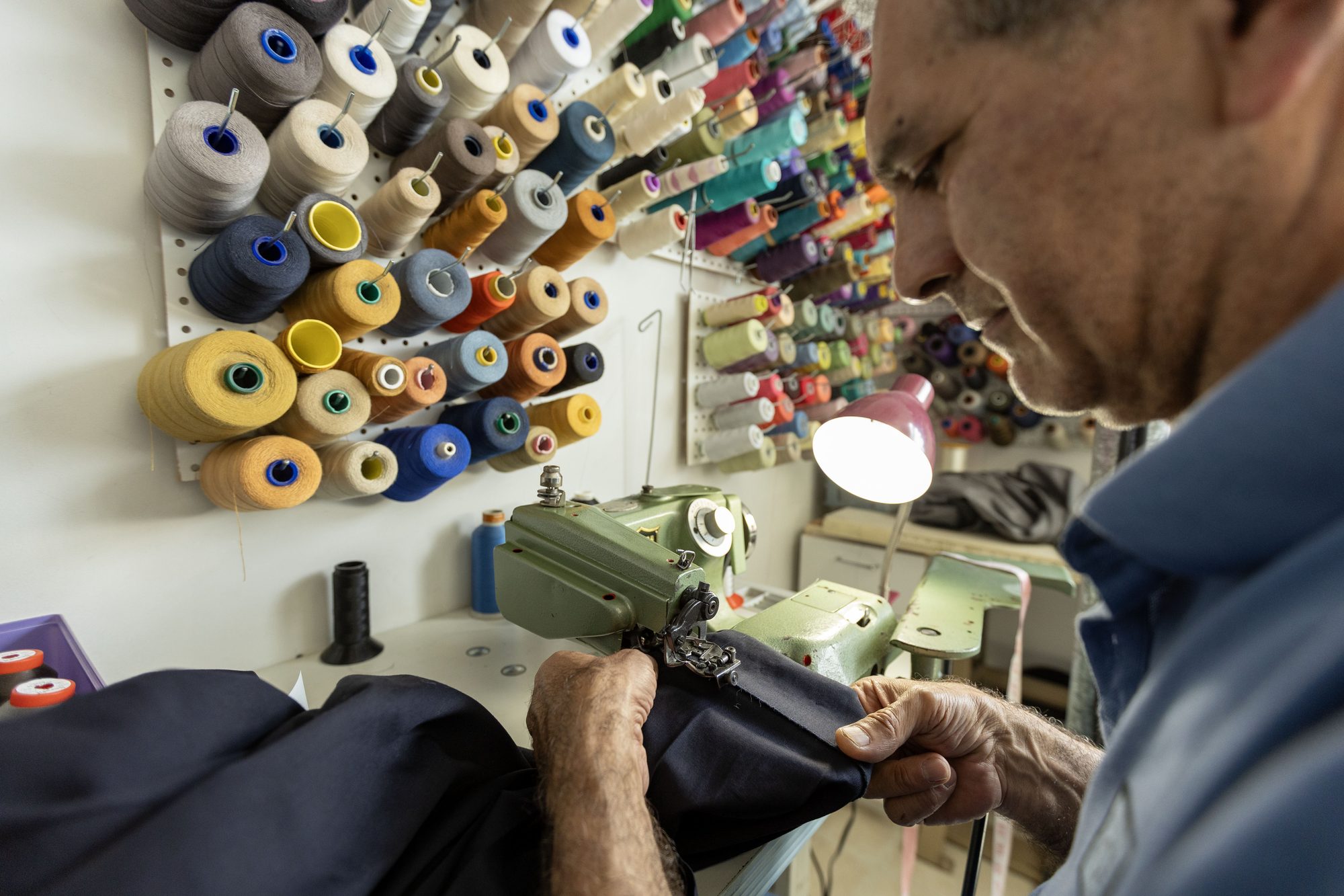 Sewing in progress at Sunny Dry Cleaners